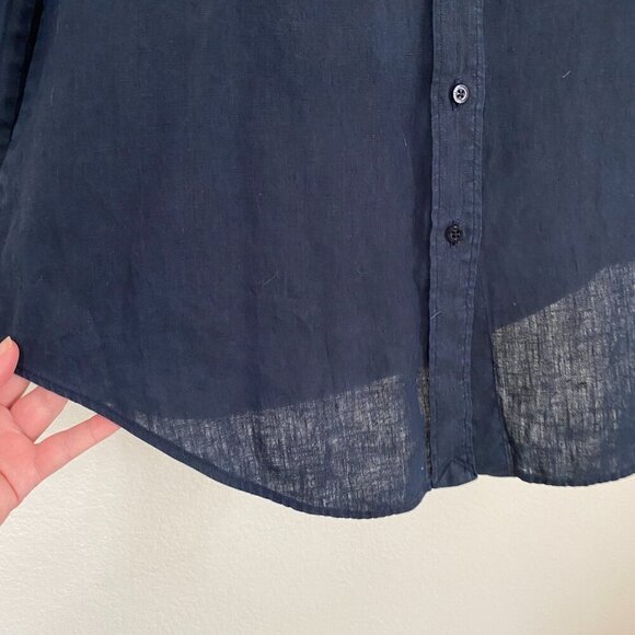 Lauren Ralph Lauren Navy Blue 100% Linen Long Sleeve Button Front Shirt Medium - Picture 2 of 8